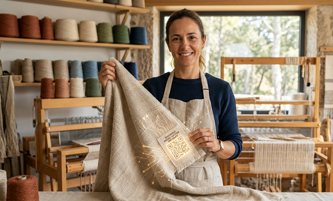 Traceable fabric and Digital Product Passport in a sustainable textile workshop