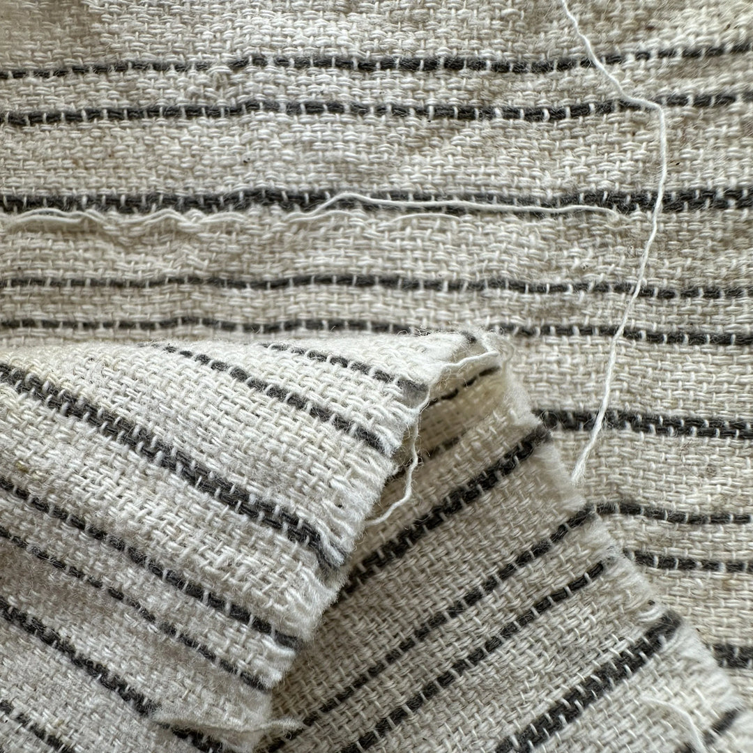 Handwoven Yarn Dyed Black Stripe Kala Cotton Fabric