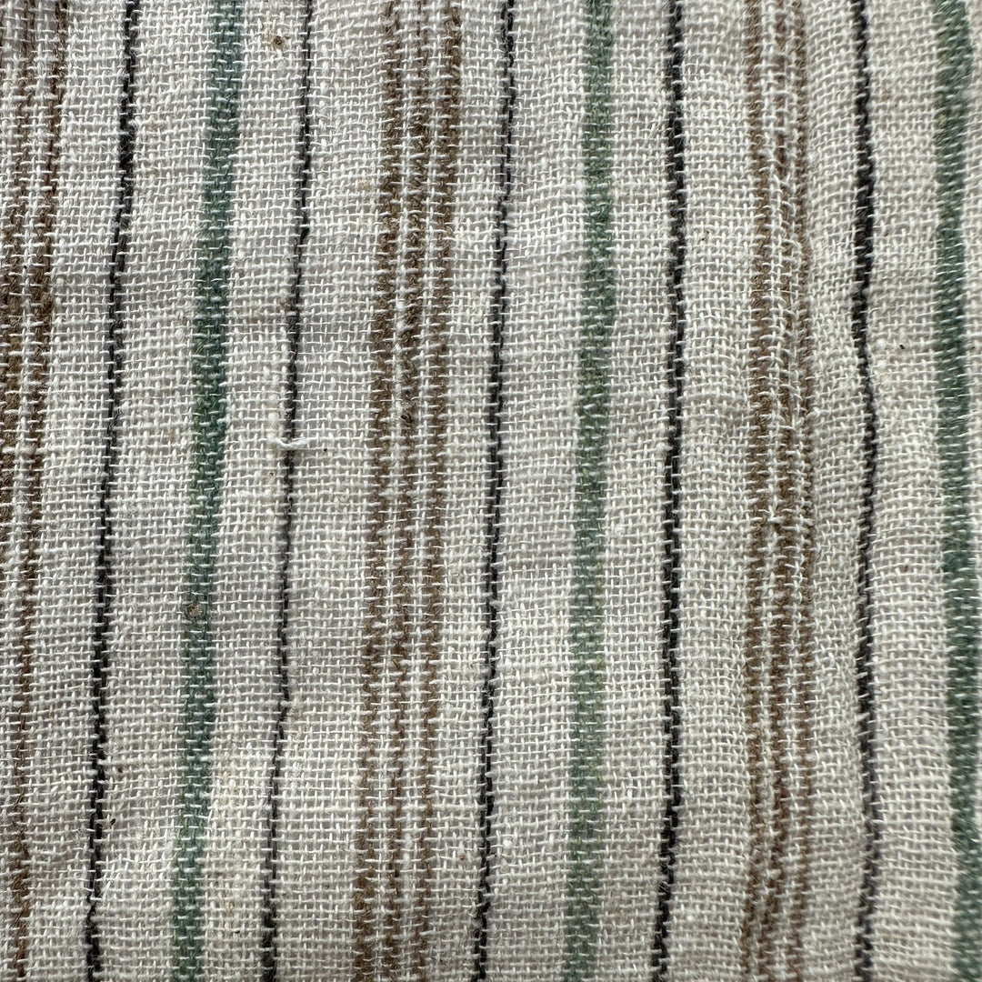 Handwoven Yarn Dyed Green Stripe Kala Cotton Fabric