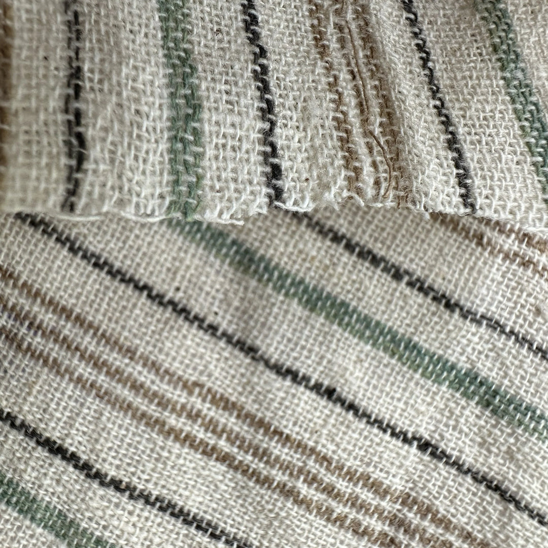 Handwoven Yarn Dyed Green Stripe Kala Cotton Fabric