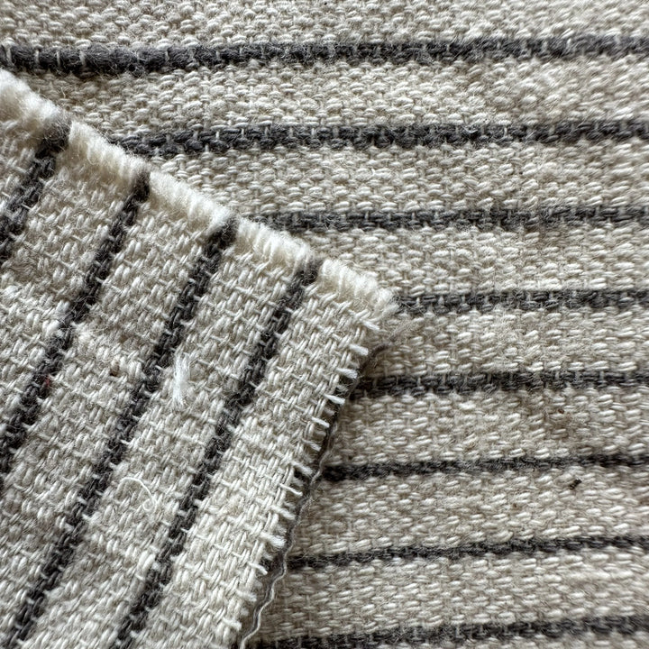 Handwoven Yarn Dyed Black Stripe 2 ply x 1 ply Kala Cotton Fabric