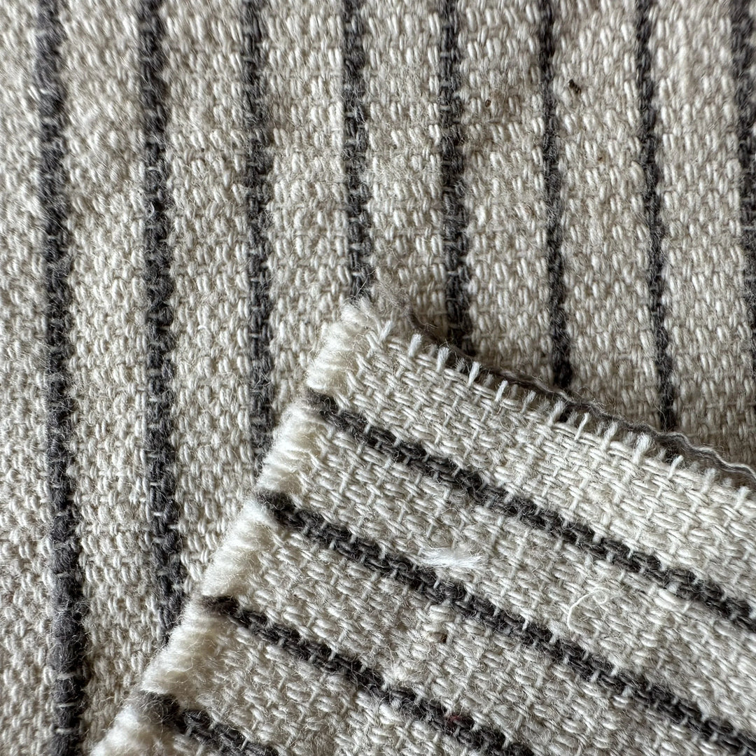 Handwoven Yarn Dyed Black Stripe 2 ply x 1 ply Kala Cotton Fabric