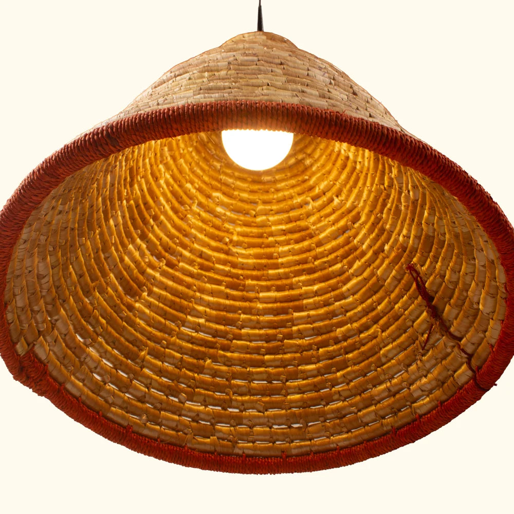 Wheat grass lamp shade with natural fiber detailing