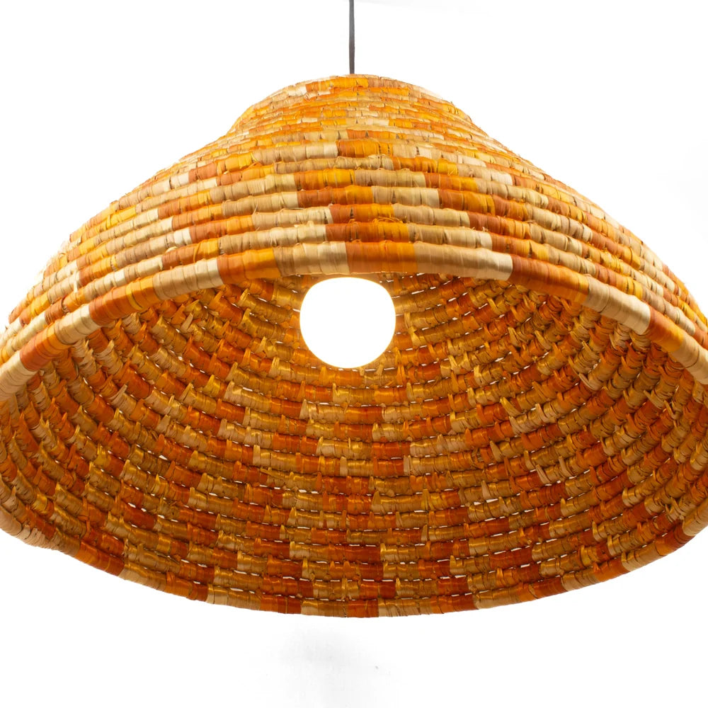 Handwoven tapered wheat grass lamp shade in natural tones